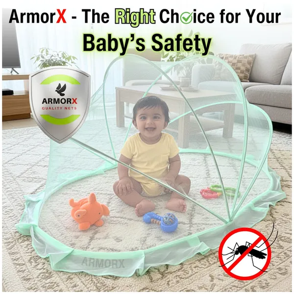ArmorX_Minty_Green_Baby_Mosquito_Net_for_Bed,_Cot,_Crib_|Newborn_-_24_months_|Foldable,_Washable_&_Breathable_Insect_Mesh_with_Easy_to_Carry_Travel_Bag|Chemical-Free_Protection_for_Toddlers