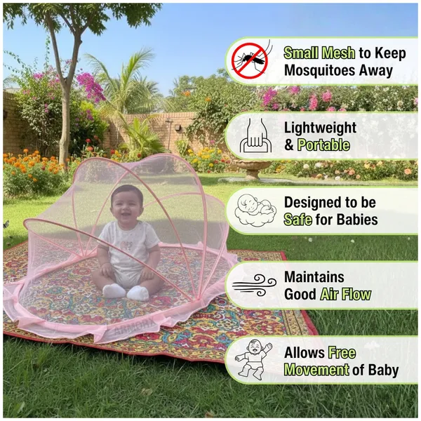 ArmorX_Bubblegum_Pink_Baby_Mosquito_Net_for_Bed,_Cot,_Crib_|Newborn_-_24_months_|Foldable,_Washable_&_Breathable_Insect_Mesh_with_Easy_to_Carry_Travel_Bag|Chemical-Free_Protection_for_Toddlers