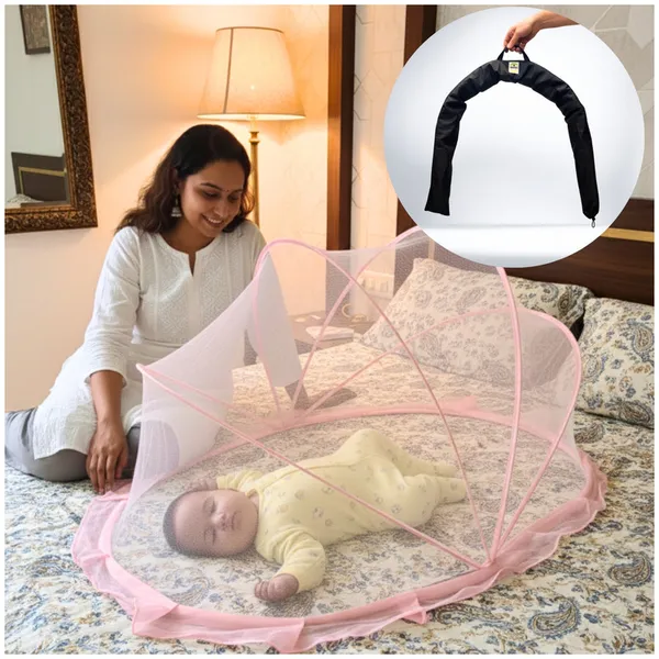 ArmorX_Bubblegum_Pink_Baby_Mosquito_Net_for_Bed,_Cot,_Crib_|Newborn_-_24_months_|Foldable,_Washable_&_Breathable_Insect_Mesh_with_Easy_to_Carry_Travel_Bag|Chemical-Free_Protection_for_Toddlers