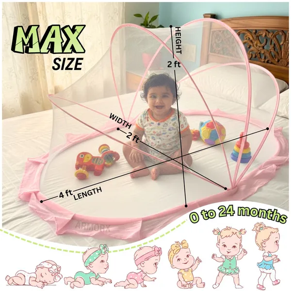 ArmorX_Bubblegum_Pink_Baby_Mosquito_Net_for_Bed,_Cot,_Crib_|Newborn_-_24_months_|Foldable,_Washable_&_Breathable_Insect_Mesh_with_Easy_to_Carry_Travel_Bag|Chemical-Free_Protection_for_Toddlers