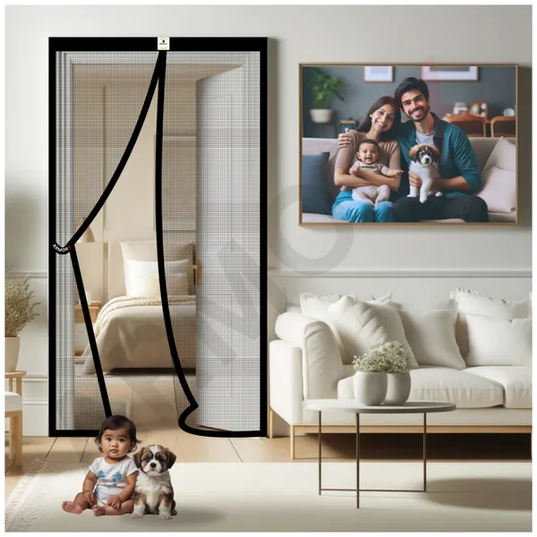 ArmorX_Black_Classic_Collection_Polyester_Magnetic_Door_Mosquito_Net,_Self_Closing_Magnets_With_Buckle_Strap,_Protection_From_Insects,_Pets_&_Kids_friendly