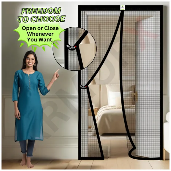 ArmorX_Black_Classic_Collection_Polyester_Magnetic_Door_Mosquito_Net,_Self_Closing_Magnets_With_Buckle_Strap,_Protection_From_Insects,_Pets_&_Kids_friendly