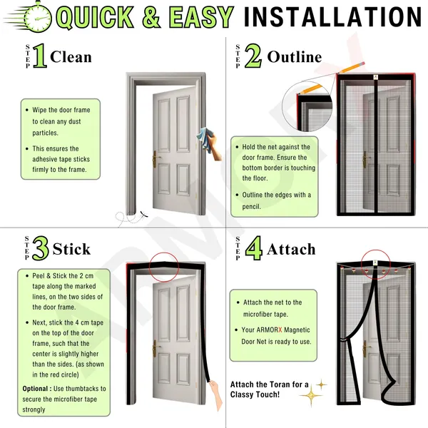 ArmorX_Royal_Black_Premium_Collection_Magnetic_Mosquito_Net_for_Doors_|_Self_Closing_Magnets_&_Stay-Open_Buckle_Feature_|_Incl._Toran_for_Classy_Look_&_Décor