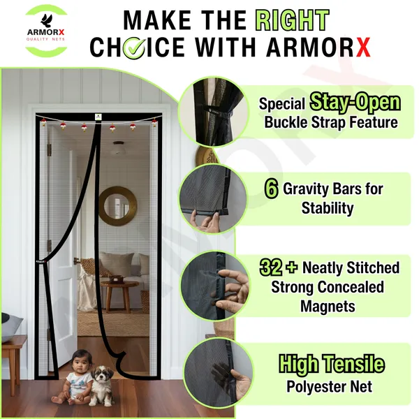 ArmorX_Royal_Black_Premium_Collection_Magnetic_Mosquito_Net_for_Doors_|_Self_Closing_Magnets_&_Stay-Open_Buckle_Feature_|_Incl._Toran_for_Classy_Look_&_Décor