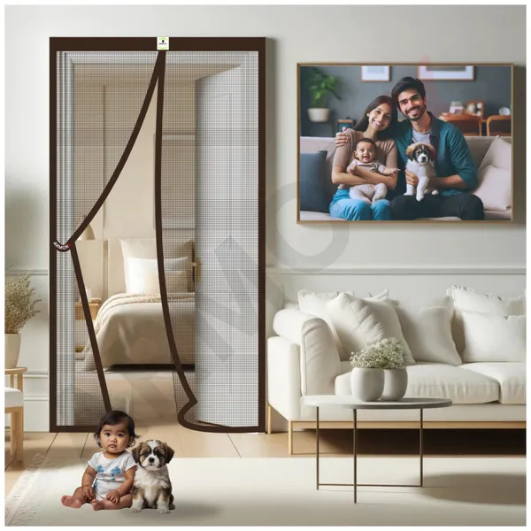 ArmorX_Brown_Classic_Collection_Polyester_Magnetic_Door_Mosquito_Net,_Self_Closing_Magnets_With_Buckle_Strap,_Protection_From_Insects,_Pets_&_Kids_friendly