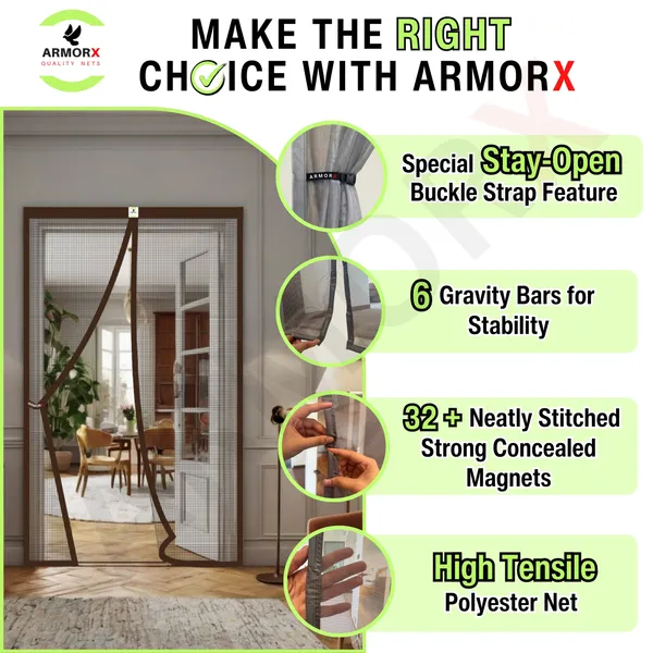 ArmorX_Brown_Classic_Collection_Polyester_Magnetic_Door_Mosquito_Net,_Self_Closing_Magnets_With_Buckle_Strap,_Protection_From_Insects,_Pets_&_Kids_friendly