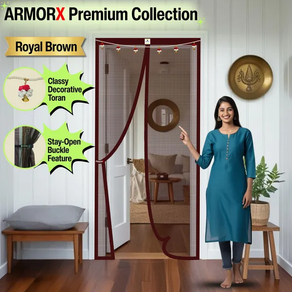 ArmorX_Royal_Brown_Premium_Collection_Magnetic_Mosquito_Net_for_Doors_|_Self_Closing_Magnets_&_Stay-Open_Buckle_Feature_|_Incl._Toran_for_Classy_Look_&_Décor
