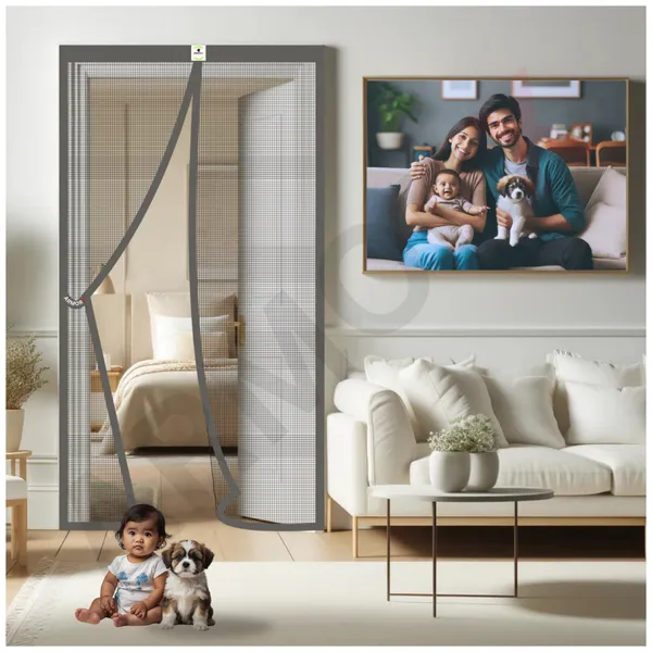 ArmorX_Grey_Classic_Collection_Polyester_Magnetic_Door_Mosquito_Net,_Self_Closing_Magnets_With_Buckle_Strap,_Protection_From_Insects,_Pets_&_Kids_friendly