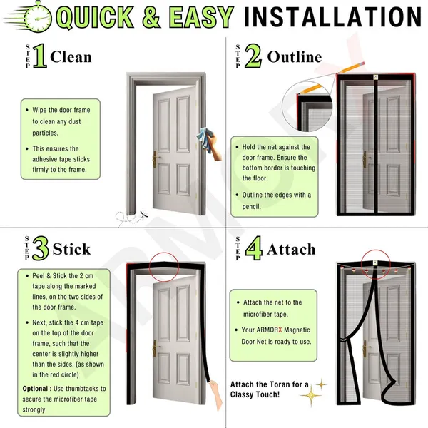 ArmorX_Royal_Grey_Premium_Collection_Magnetic_Mosquito_Net_for_Doors_|_Self_Closing_Magnets_&_Stay-Open_Buckle_Feature_|_Incl._Toran_for_Classy_Look_&_Décor
