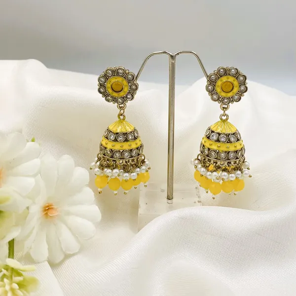 Yellow_Royal_Jhumka_Earrings_For_Women_&_Girls