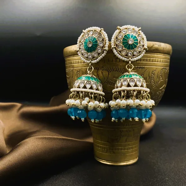 Turquoise_Soft_Kundan_Jhumka_Earrings