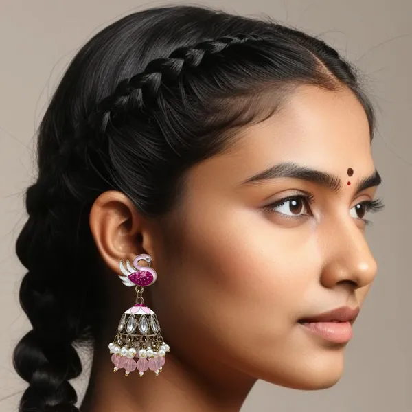 Baby_Pink_Elegant_Kundan_Gold-Plated_Jhumka_Earrings