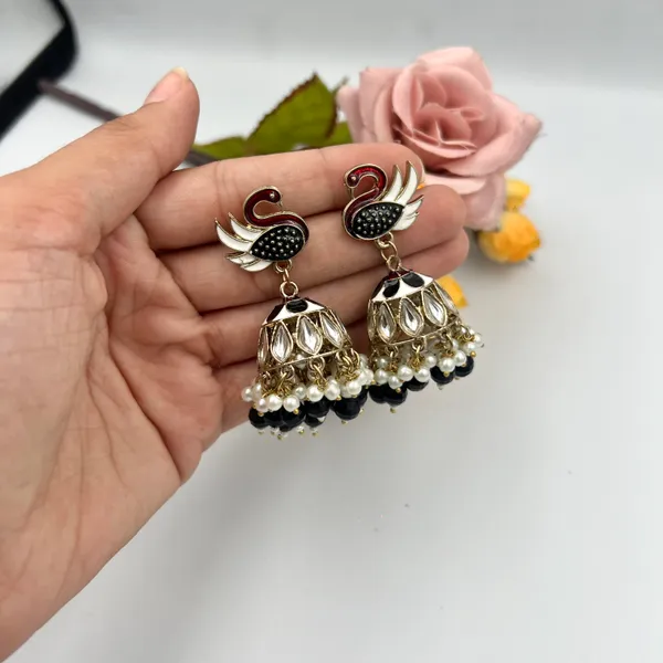 Black_Elegant_Women_Girls_Kundan_Gold_Plated_Jhumka_Earrings