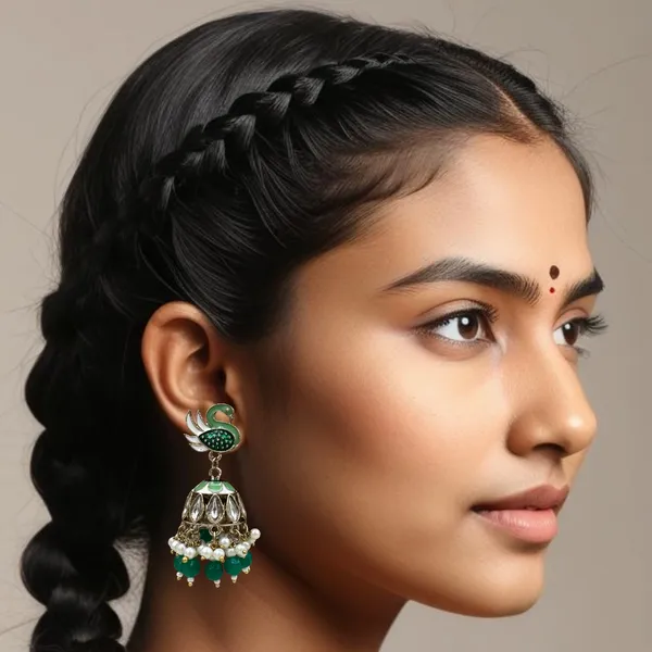 Green_Elegant_Kundan_Gold-Plated_Jhumka_Earrings