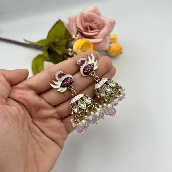 Purple_Elegant_Kundan_Gold-Plated_Jhumka_Earrings