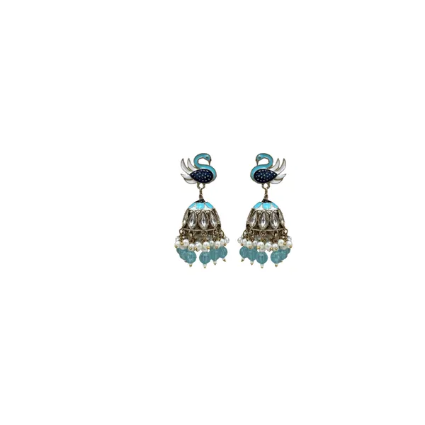 Turquoise_Elegant_Kundan_Gold-Plated_Jhumka_Earrings