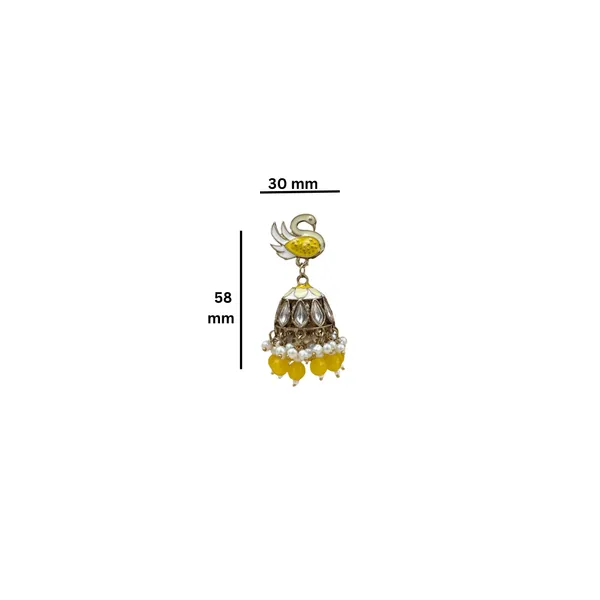 Yellow_Elegant_Kundan_Gold-Plated_Jhumka_Earrings