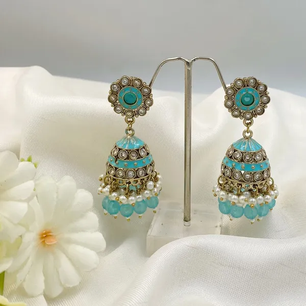 Turquoise_Ocean_Blue_Jhumka_Earrings