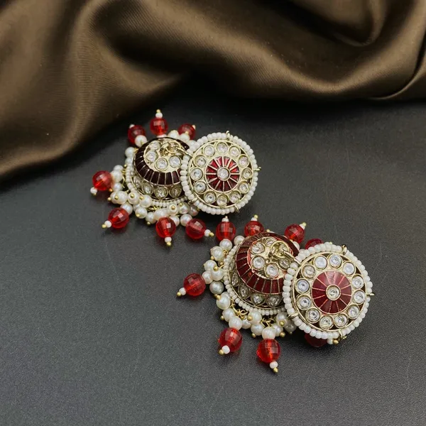 Maroon_Emerald_Kundan_Jhumka_Earrings