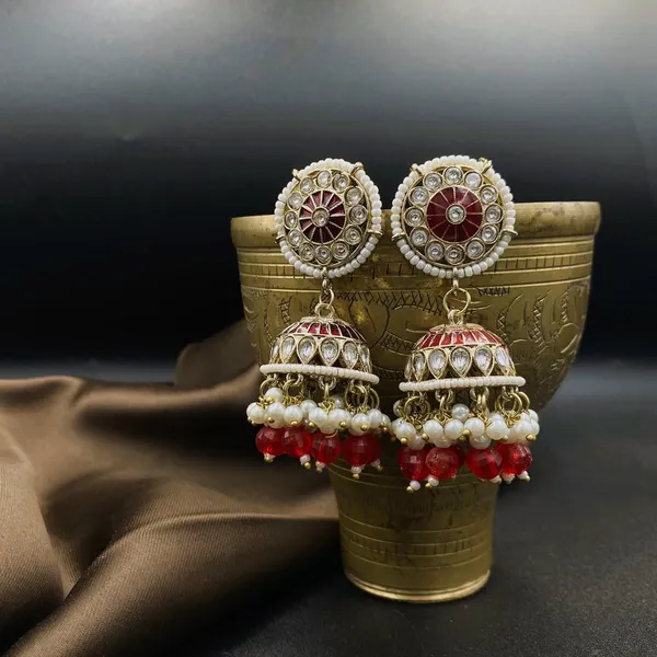 Maroon_Emerald_Kundan_Jhumka_Earrings