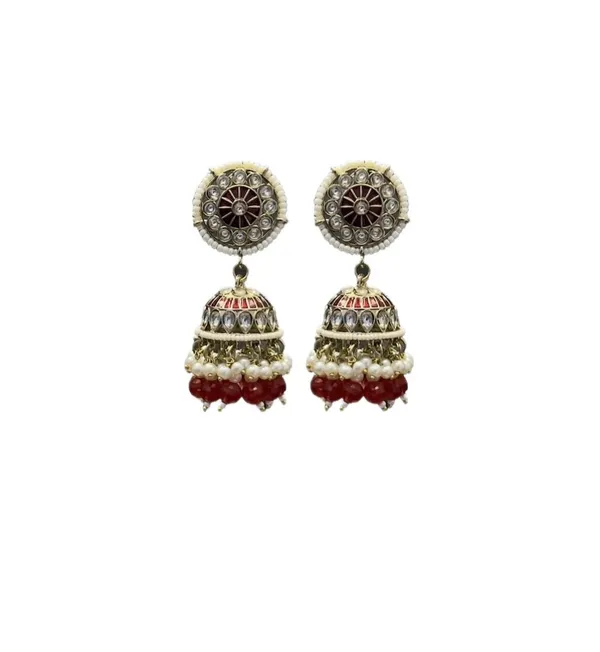 Maroon_Emerald_Kundan_Jhumka_Earrings