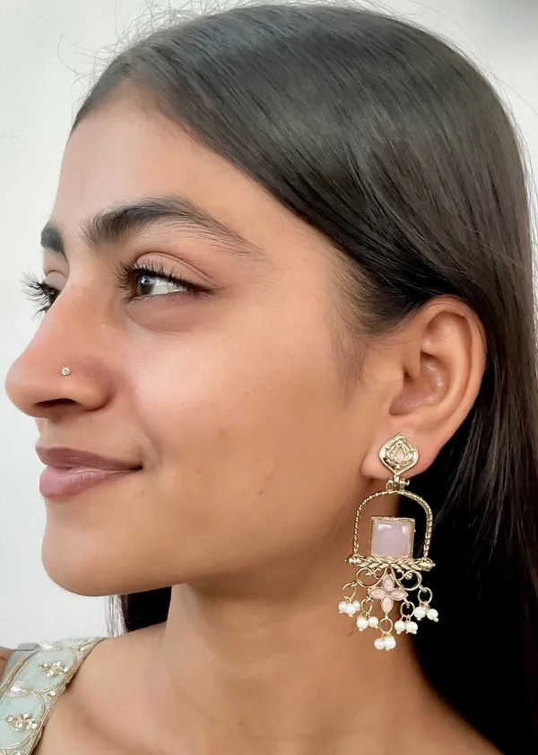 Latest_Stylish_Traditional_Mehndi_Polish_Baby_Pink_Jhumka_Earrings_for_Women_&_Girls