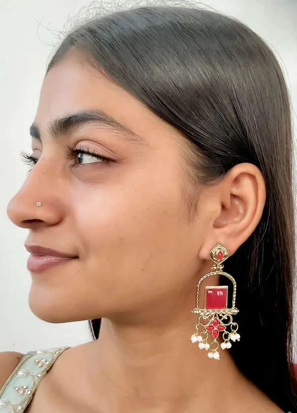Latest_Stylish_Traditional_Mehndi_Polish_Red_Jhumka_Earrings_for_Women_&_Girls