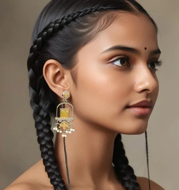 Latest_Stylish_Traditional_Mehndi_Polish_Yellow_Jhumka_Earrings_for_Women_&_Girls
