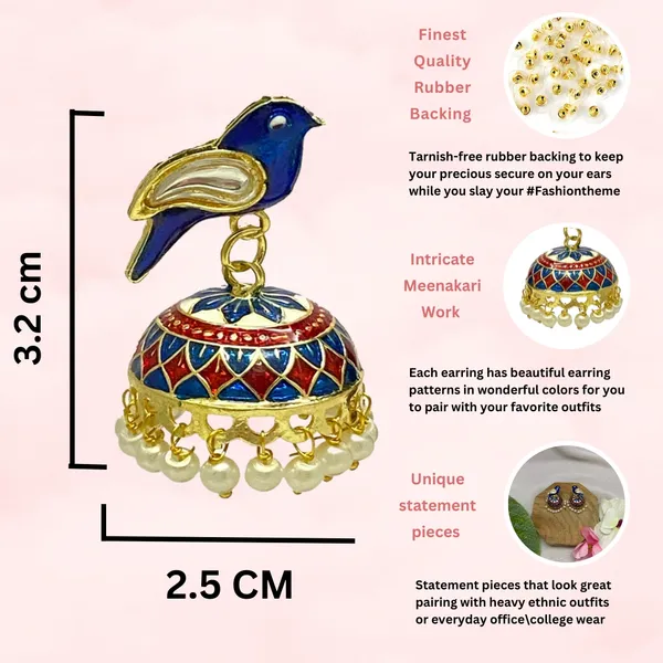 Traditional_Jhumka_Blue_Earrings_Sparrow_Design_Rajasthani_Multicolor_Blue_Meenakari_Gold_Plated_Earring_Set