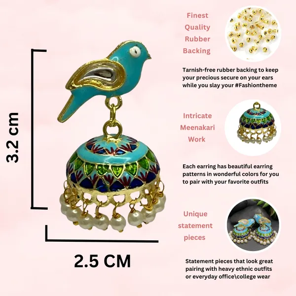 Traditional_Jhumka_Blue_Earrings_Sparrow_Design_Rajasthani_Multicolor_Firozi_Meenakari_Gold_Plated_Earring_Set