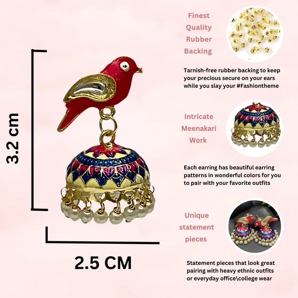 Traditional_Jhumka_Pink_Earrings_Sparrow_Design_Rajasthani_Multicolor_Pink_Meenakari_Gold_Plated_Earring_Set