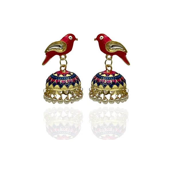 Traditional_Jhumka_Pink_Earrings_Sparrow_Design_Rajasthani_Multicolor_Pink_Meenakari_Gold_Plated_Earring_Set