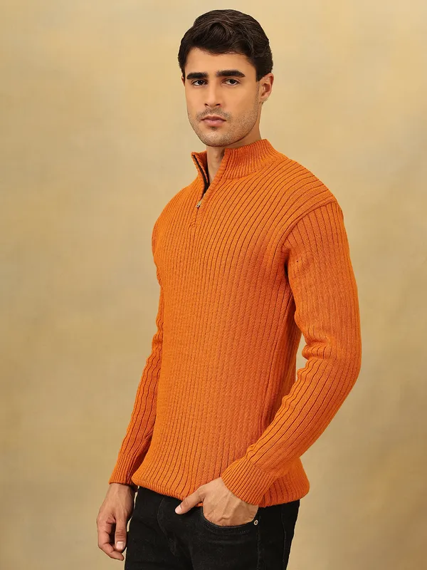 Rust_Woolen_Zipper_Sweater_For_Men