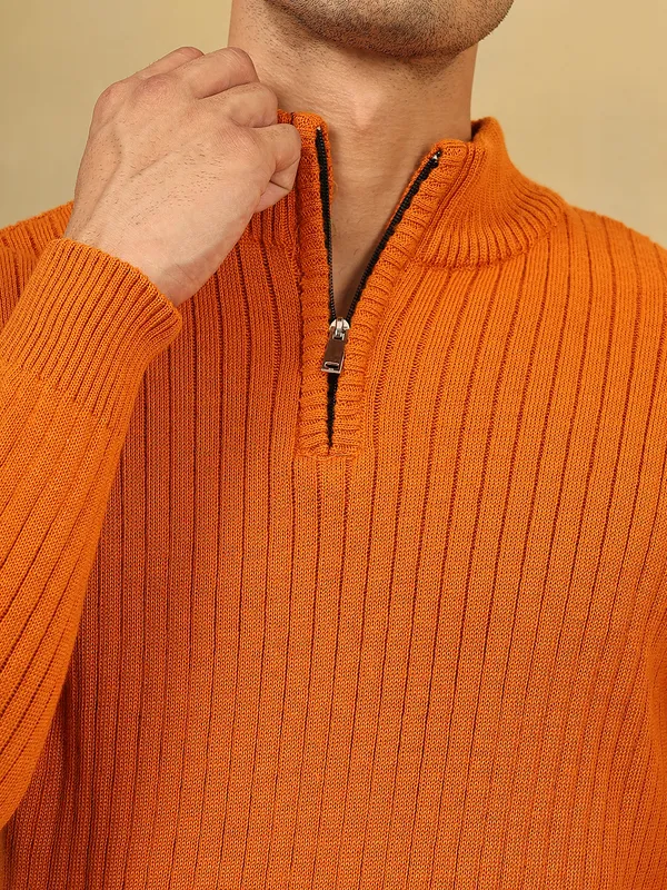 Rust_Woolen_Zipper_Sweater_For_Men