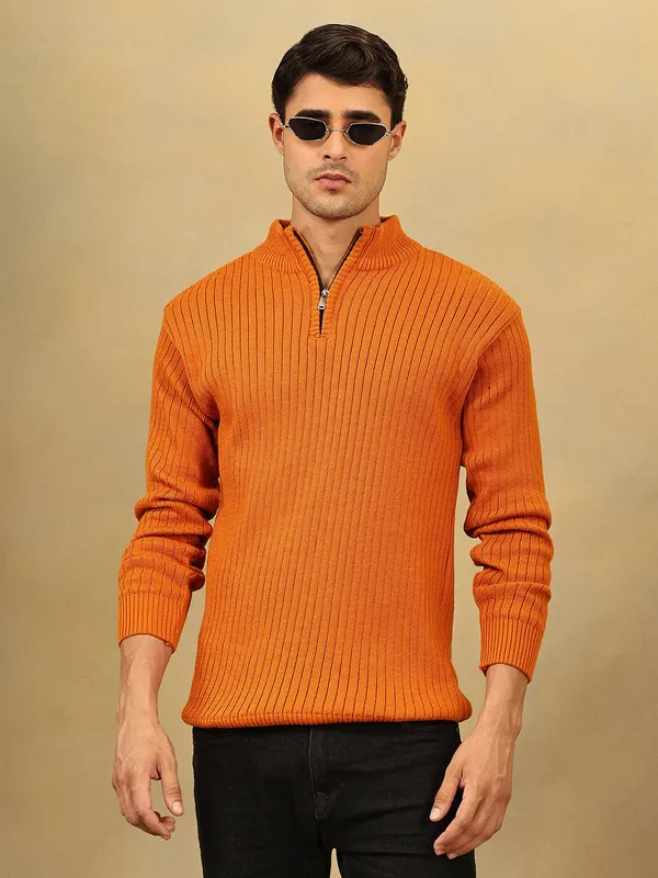 Rust_Woolen_Zipper_Sweater_For_Men
