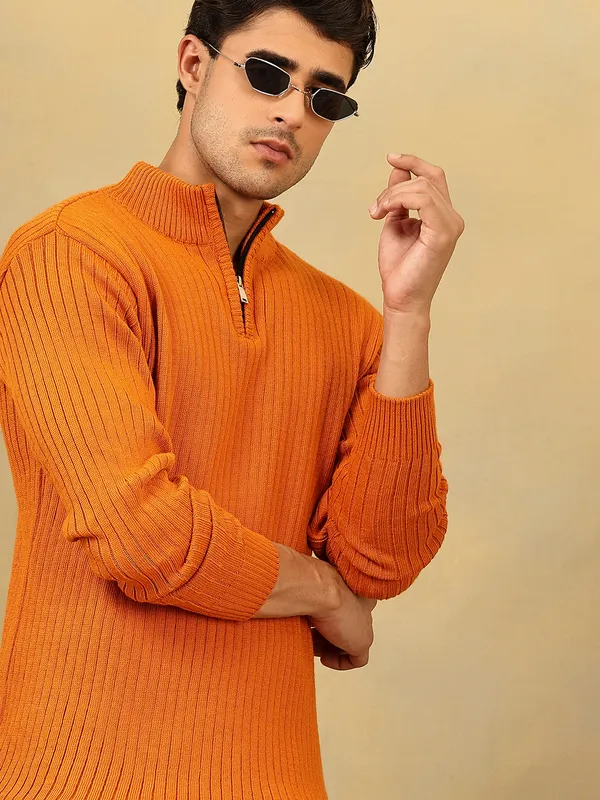 Rust_Woolen_Zipper_Sweater_For_Men