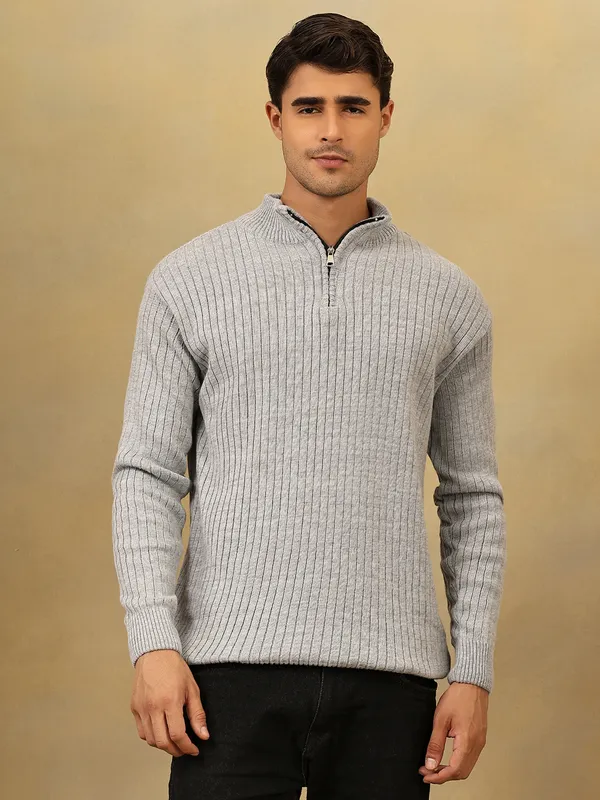 Light_Grey_Woolen_Zipper_Sweater_For_Men
