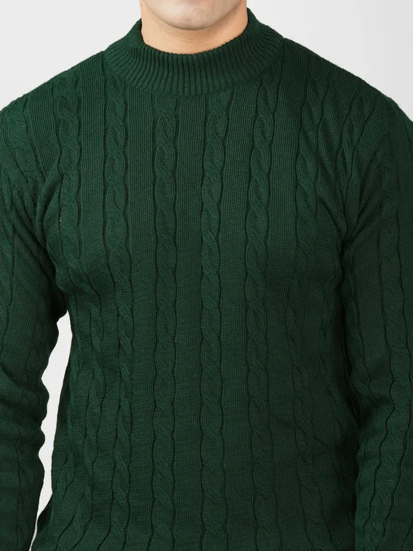 Bottle_Green_Men's_High_Neck_Cable_Knit_Sweater_Premium_Knitted_Winter_Pullover_For_Men