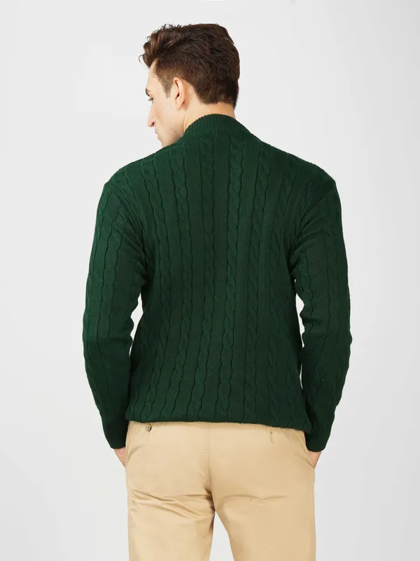 Bottle_Green_Men's_High_Neck_Cable_Knit_Sweater_Premium_Knitted_Winter_Pullover_For_Men
