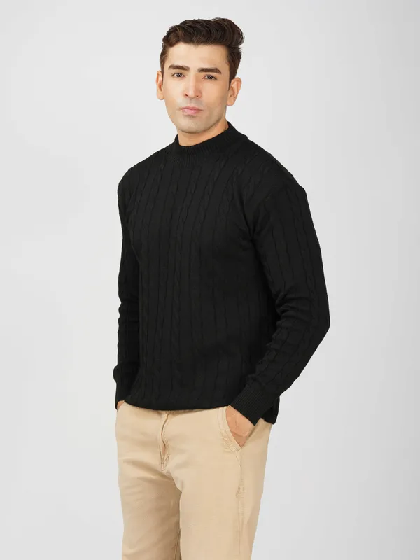 Black_Men's_High_Neck_Cable_Knit_Sweater_Premium_Knitted_Winter_Pullover_For_Men