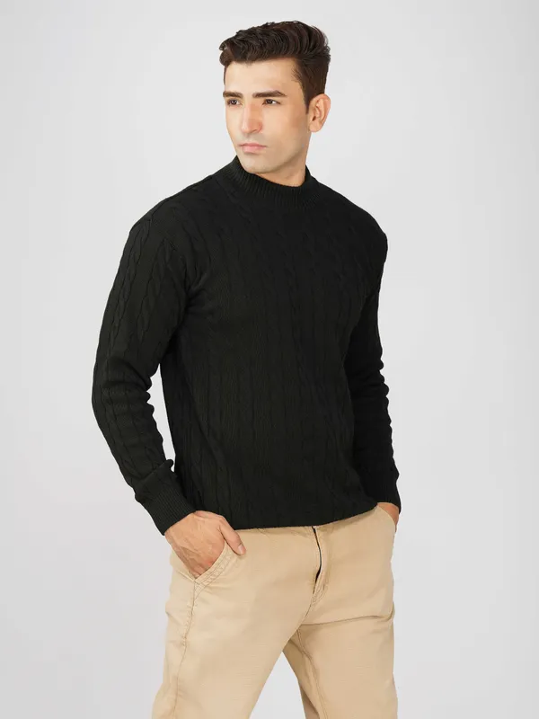 Black_Men's_High_Neck_Cable_Knit_Sweater_Premium_Knitted_Winter_Pullover_For_Men