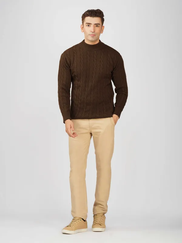 Brown_Men's_High_Neck_Cable_Knit_Sweater_Premium_Knitted_Winter_Pullover_For_Men