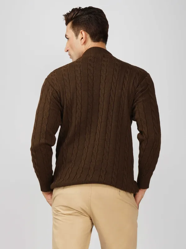 Brown_Men's_High_Neck_Cable_Knit_Sweater_Premium_Knitted_Winter_Pullover_For_Men
