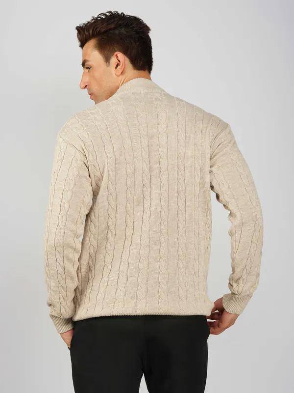Cream_Men's_High_Neck_Cable_Knit_Sweater_Premium_Knitted_Winter_Pullover_For_Men