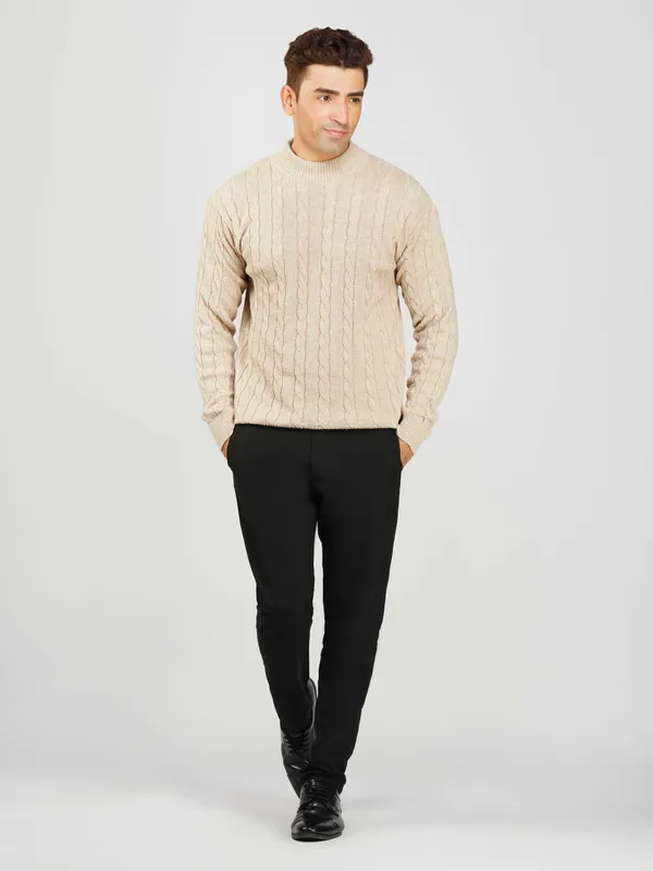 Cream_Men's_High_Neck_Cable_Knit_Sweater_Premium_Knitted_Winter_Pullover_For_Men