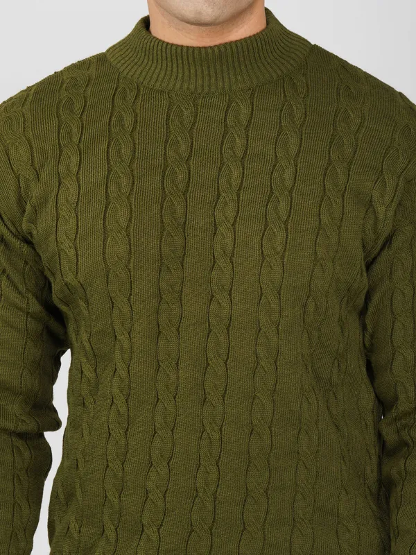 Olive_Men's_High_Neck_Cable_Knit_Sweater_Premium_Knitted_Winter_Pullover_For_Men