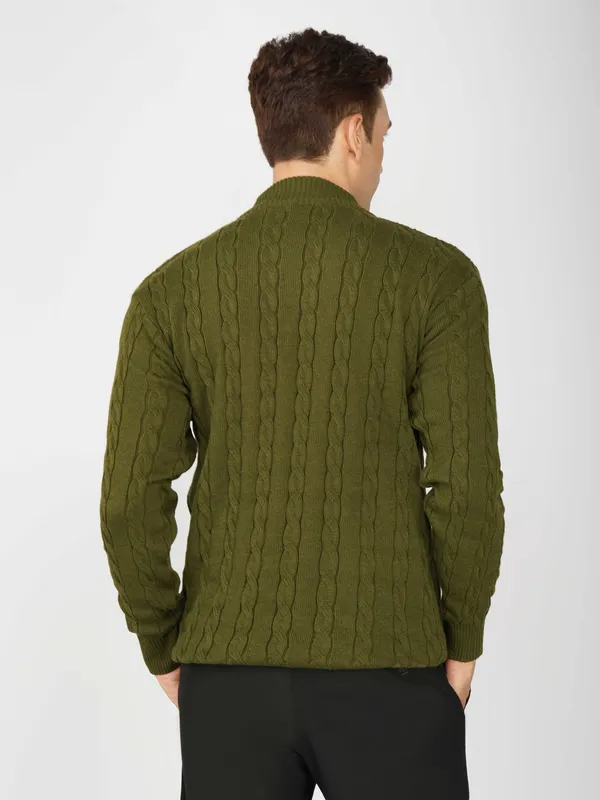 Olive_Men's_High_Neck_Cable_Knit_Sweater_Premium_Knitted_Winter_Pullover_For_Men