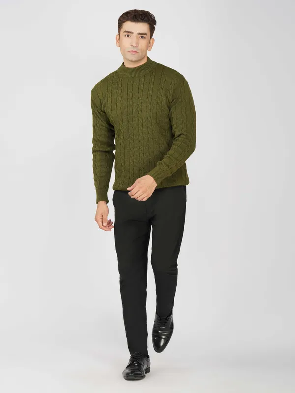 Olive_Men's_High_Neck_Cable_Knit_Sweater_Premium_Knitted_Winter_Pullover_For_Men