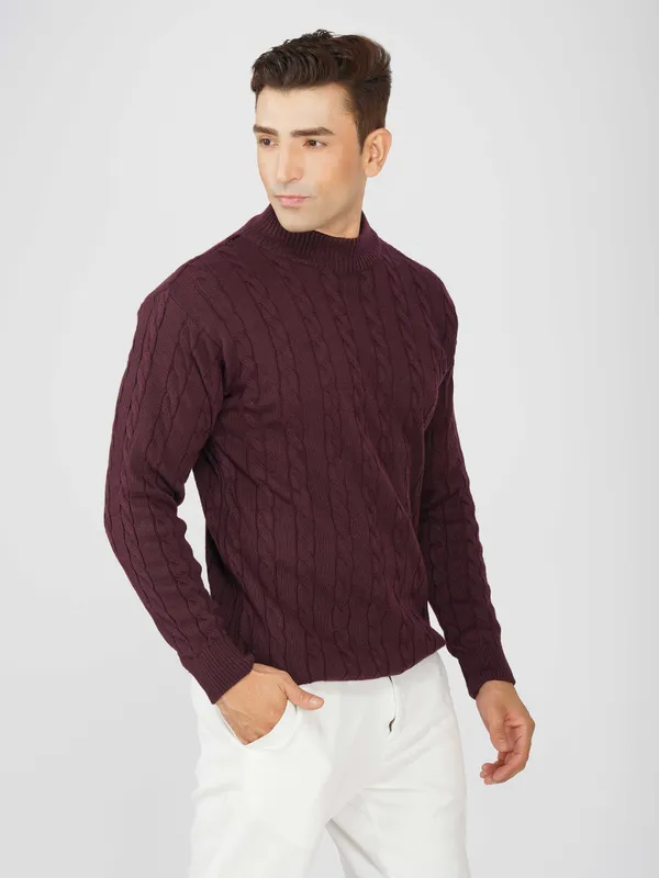 Wine_Men's_High_Neck_Cable_Knit_Sweater_Premium_Knitted_Winter_Pullover_For_Men