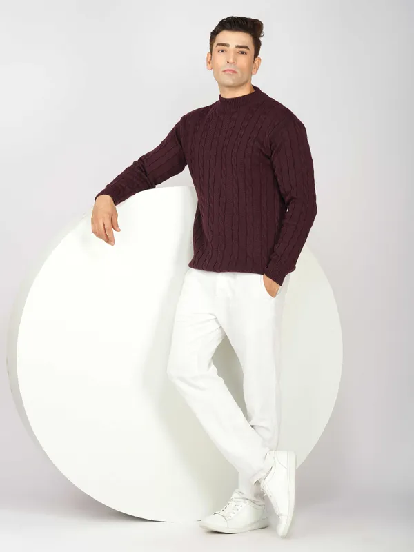 Wine_Men's_High_Neck_Cable_Knit_Sweater_Premium_Knitted_Winter_Pullover_For_Men